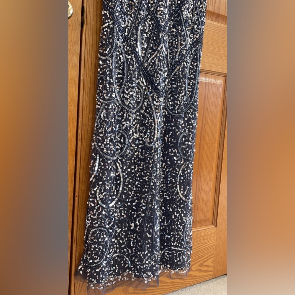 Women’s Formal Dress Sz 10 Silver Gray AIDAN BY AIDAN MATTOX Heavily Beaded Gown - Picture 10 of 14